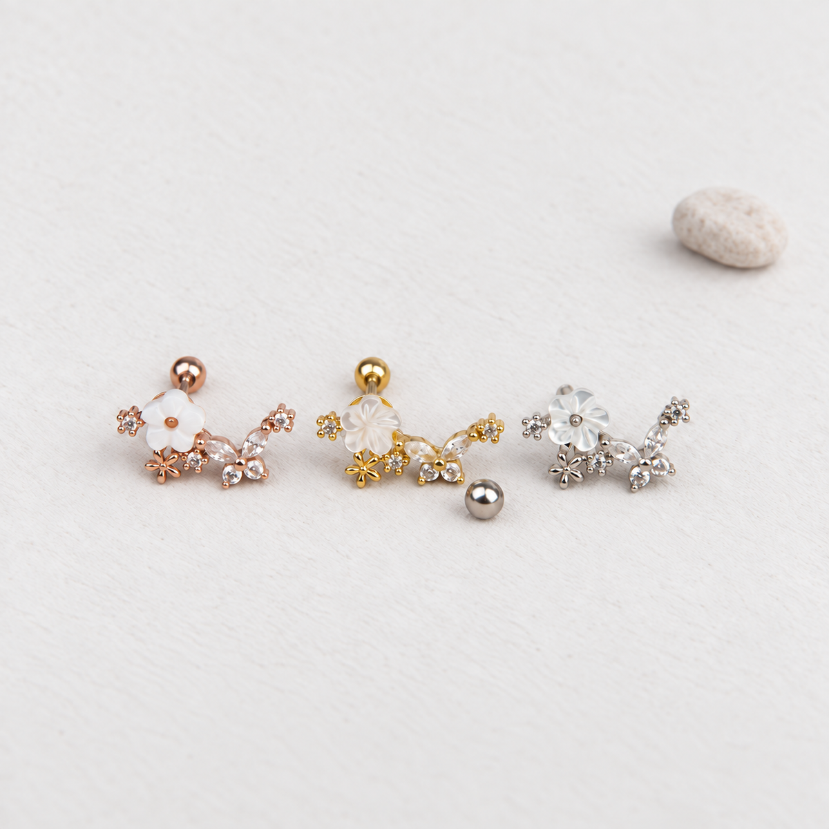 Magnolia Flower Rose Piercing Stud, 18G, 6mm, Gold, Silver or Rose, Single - product view