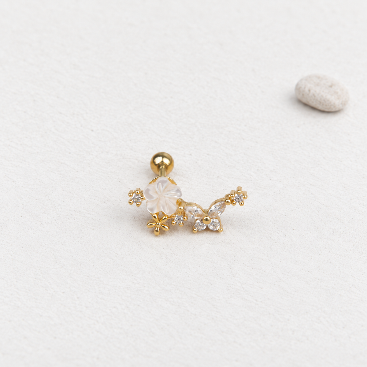 Magnolia Flower Rose Piercing Stud, 18G, 6mm, Gold, Silver or Rose, Single - product view
