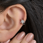 Zircon Star Cartilage Hoop Earring for Helix & Tragus in Gold or Silver, Single