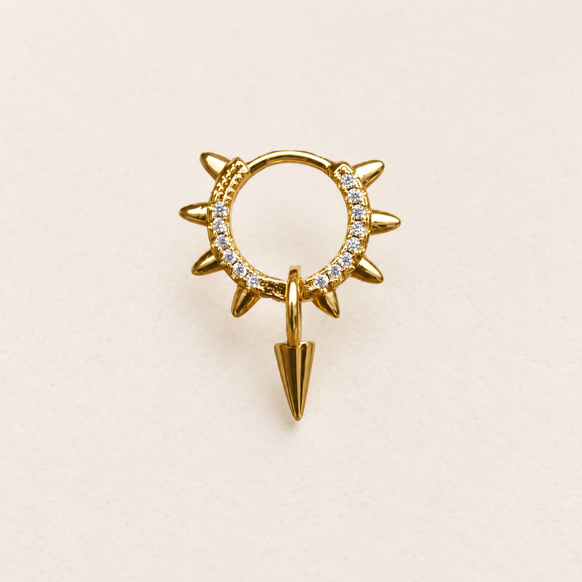 Spiked Zircon Hoop Ring with Drop Spike, 18G, 8mm, Gold or Silver, Single