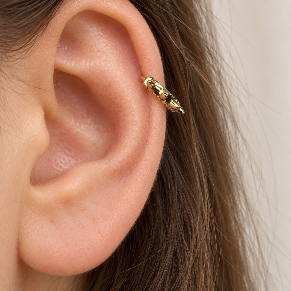 Spiked Zircon Hoop Ring with Drop Spike, 18G, 8mm, Gold or Silver, Single