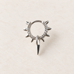 Spiked Zircon Hoop Ring with Drop Spike, 18G, 8mm, Gold or Silver, Single