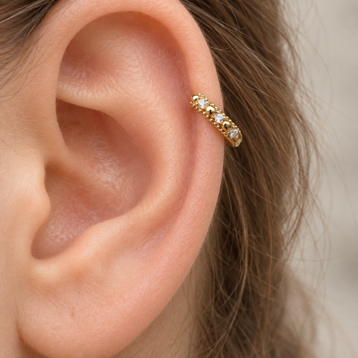 Zircon Ball Dangle Hoop Ring, 18G, 8mm, Gold or Silver, Single