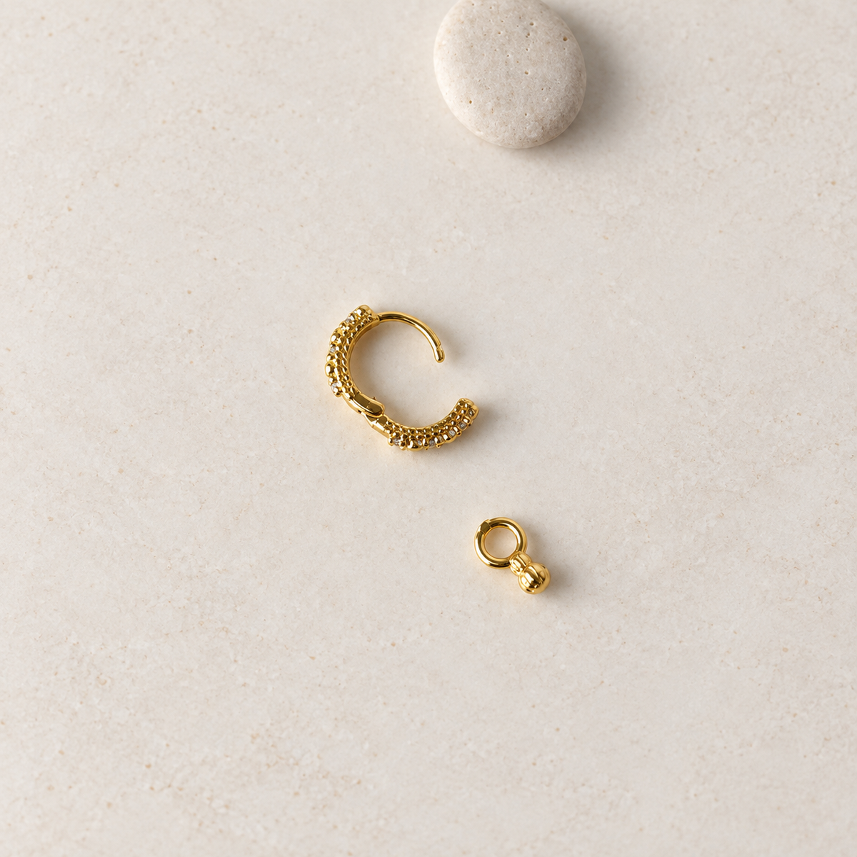 Zircon Ball Dangle Hoop Ring, 18G, 8mm, Gold or Silver, Single