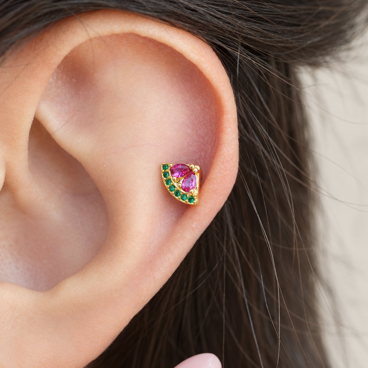 Watermelon Slice Piercing Stud, 16G, 8mm, Gold, Single