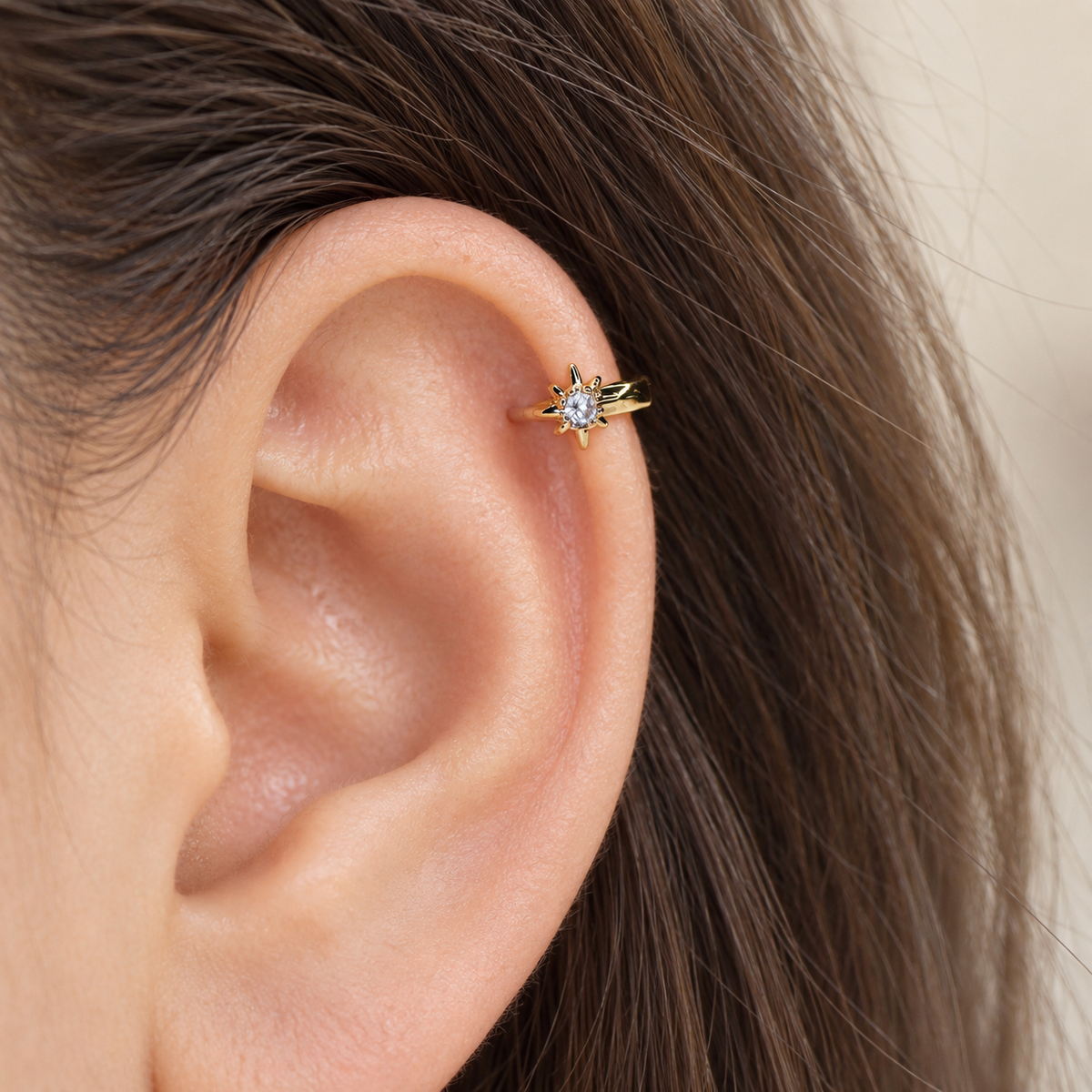 Polar Star Gold or Silver Zircon Star Cartilage Earring for Helix & Tragus, Pair