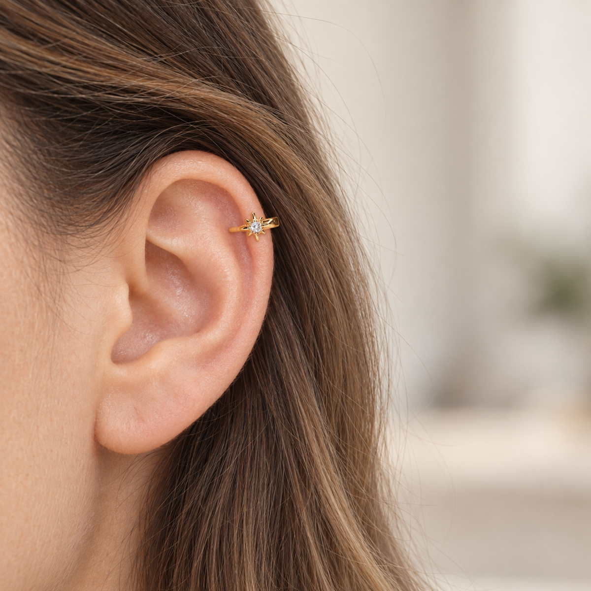 Polar Star Gold or Silver Zircon Star Cartilage Earring for Helix & Tragus, Pair
