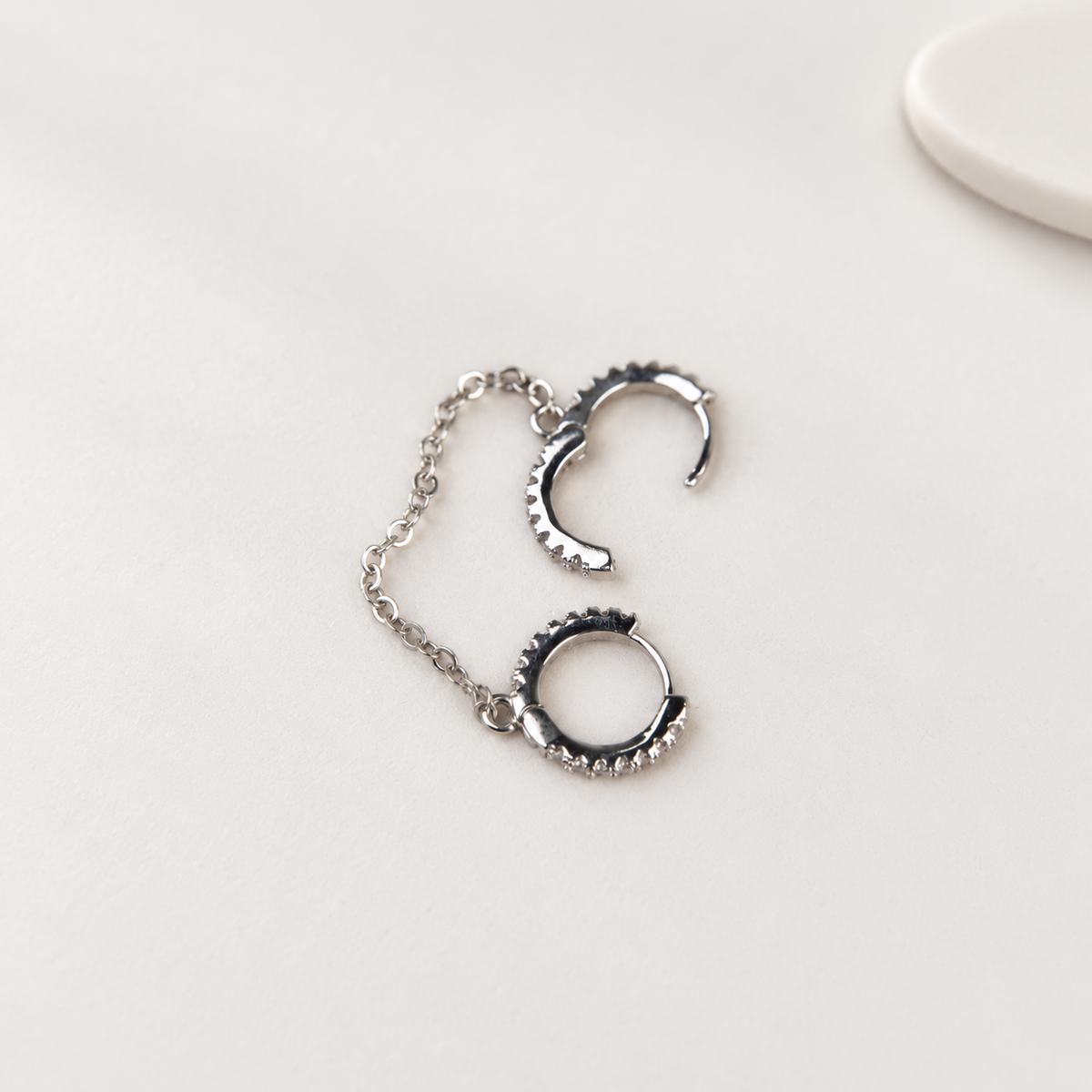 Silver double hoop ear chain earring, open clasps