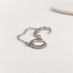 Silver double hoop ear chain earring, side detail