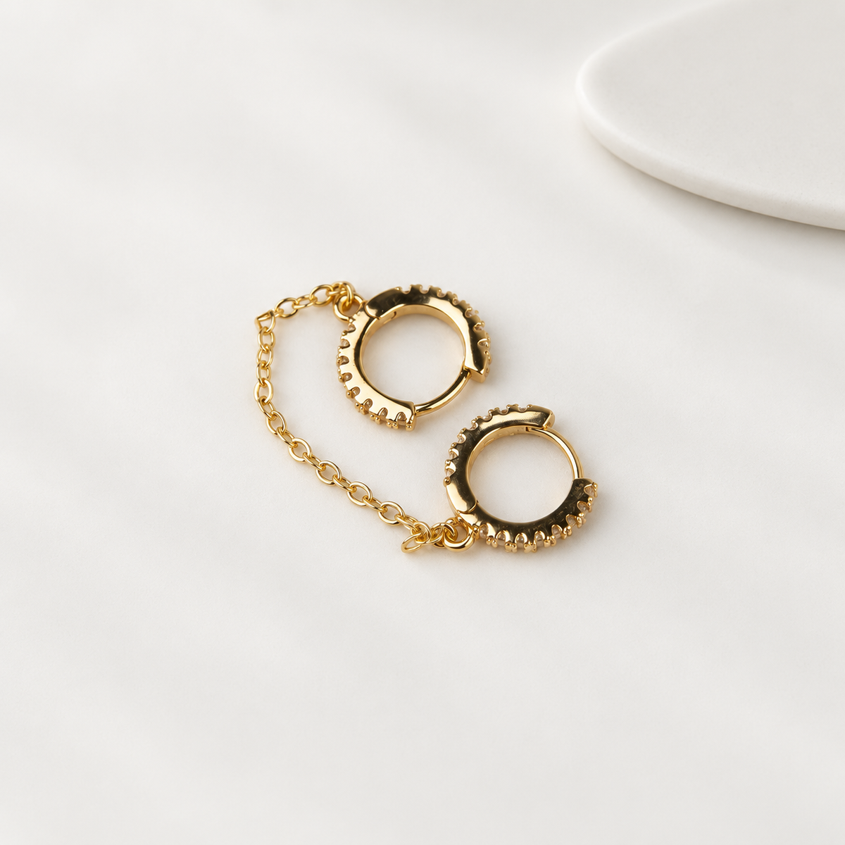 Double Hoop Ear Chain Earring for Helix & Lobe, Gold or Silver, Single