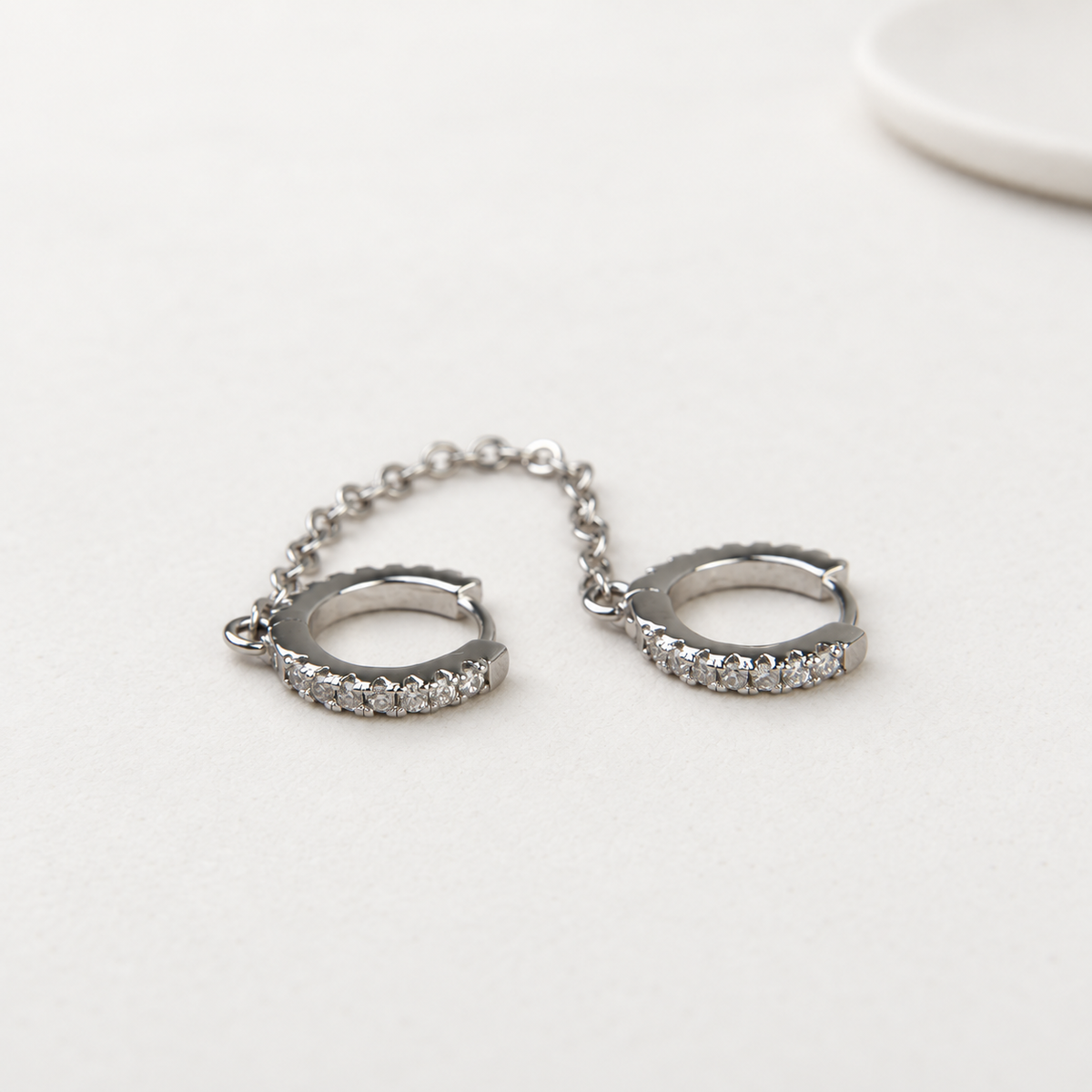 Silver double hoop ear chain earring