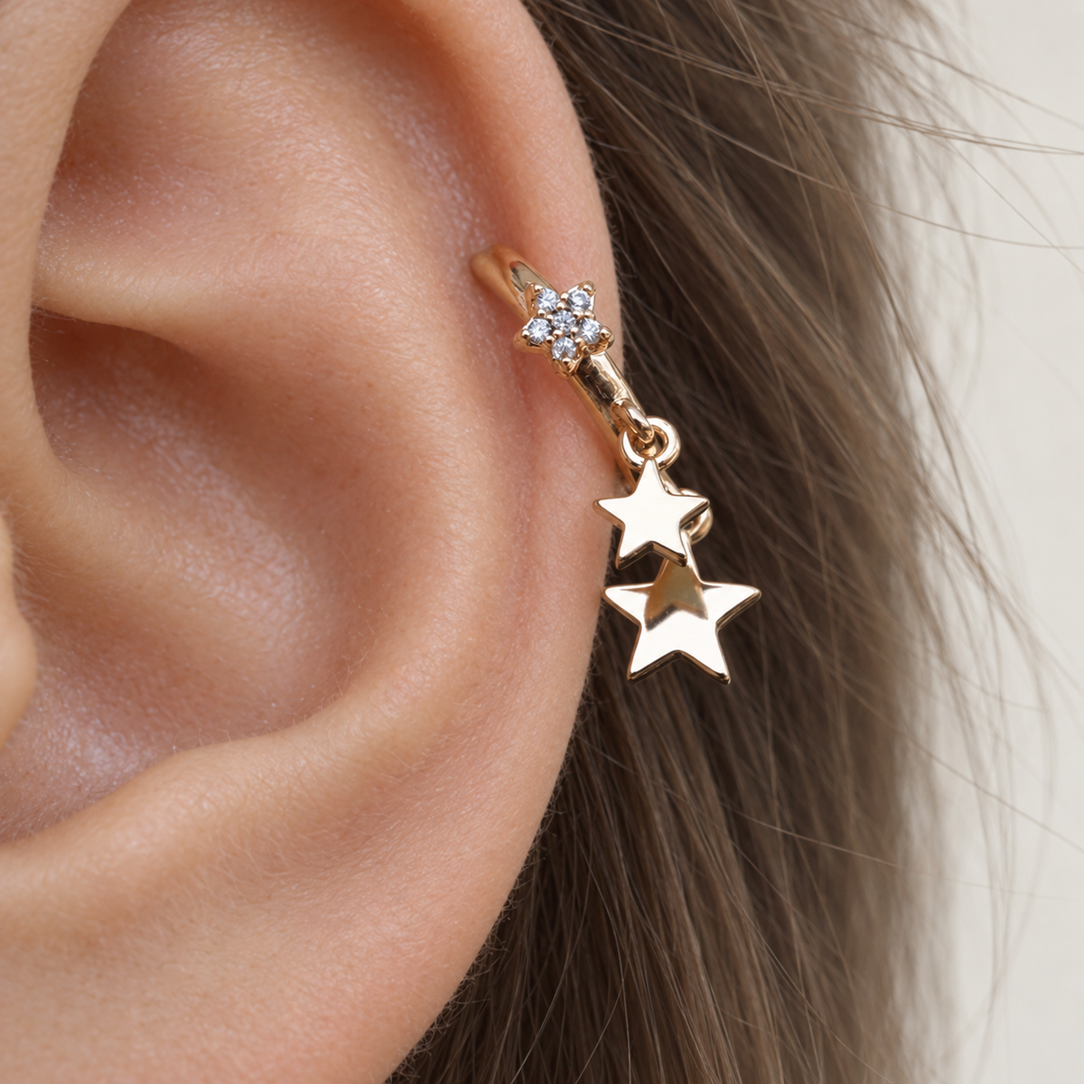 Star Hoop Ring, 9mm, Gold, Single