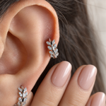 Leaf Cartilage Hoop Earrings for Helix & Tragus, Gold or Silver, Pair