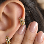 Leaf Cartilage Hoop Earrings for Helix & Tragus, Gold or Silver, Pair