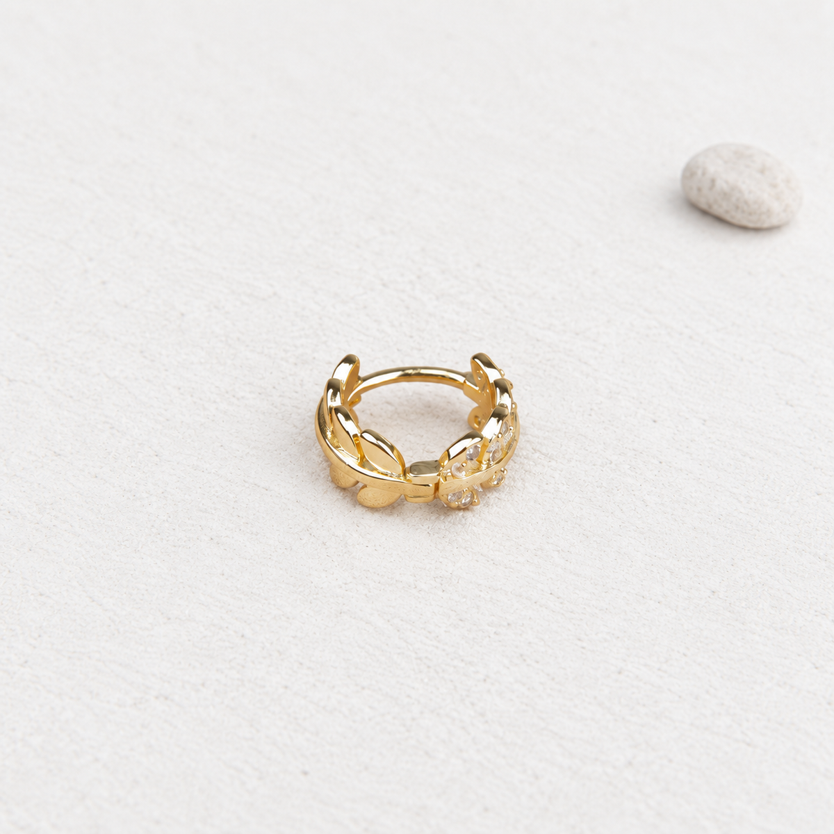 Leaf Cartilage Hoop Earrings for Helix & Tragus, Gold or Silver, Pair