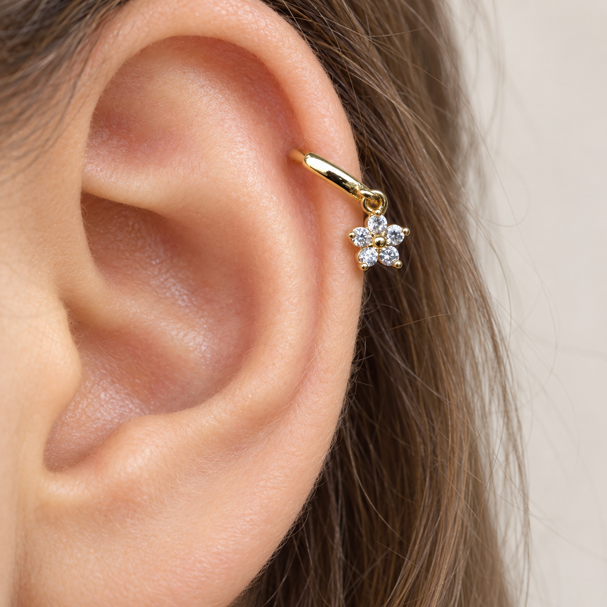 Flower Hoop Ring, 7mm, Gold, Single