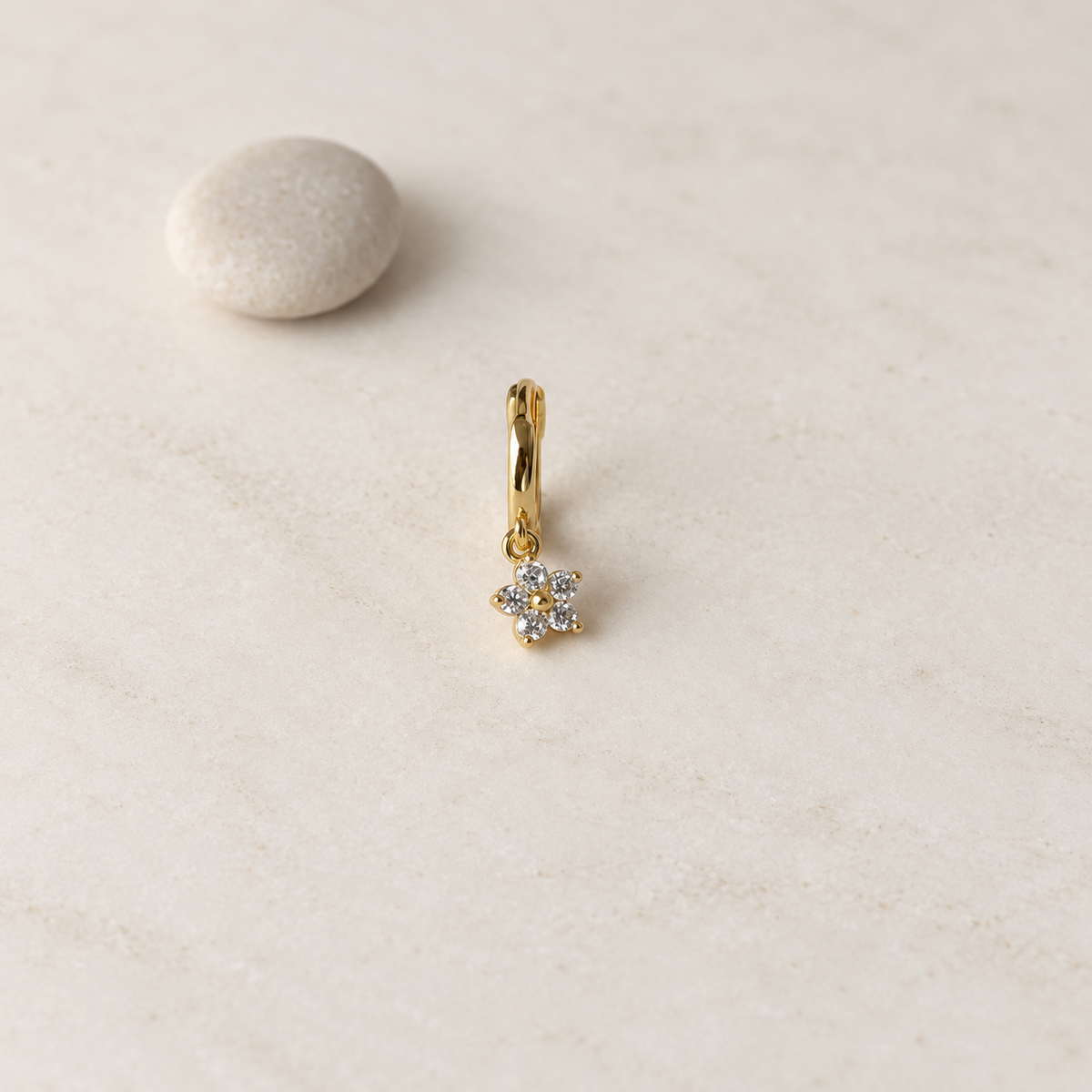 Flower Hoop Ring, 7mm, Gold, Single