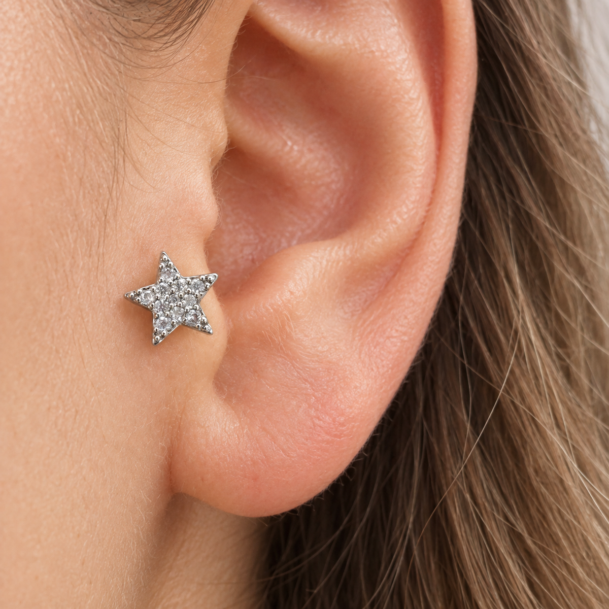 Star Piercing Stud, 18G, 6mm, Silver, Single