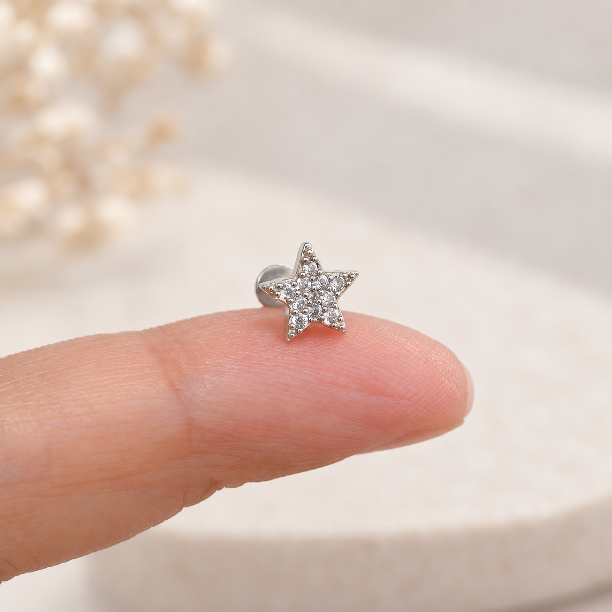 Star Piercing Stud, 18G, 6mm, Silver, Single