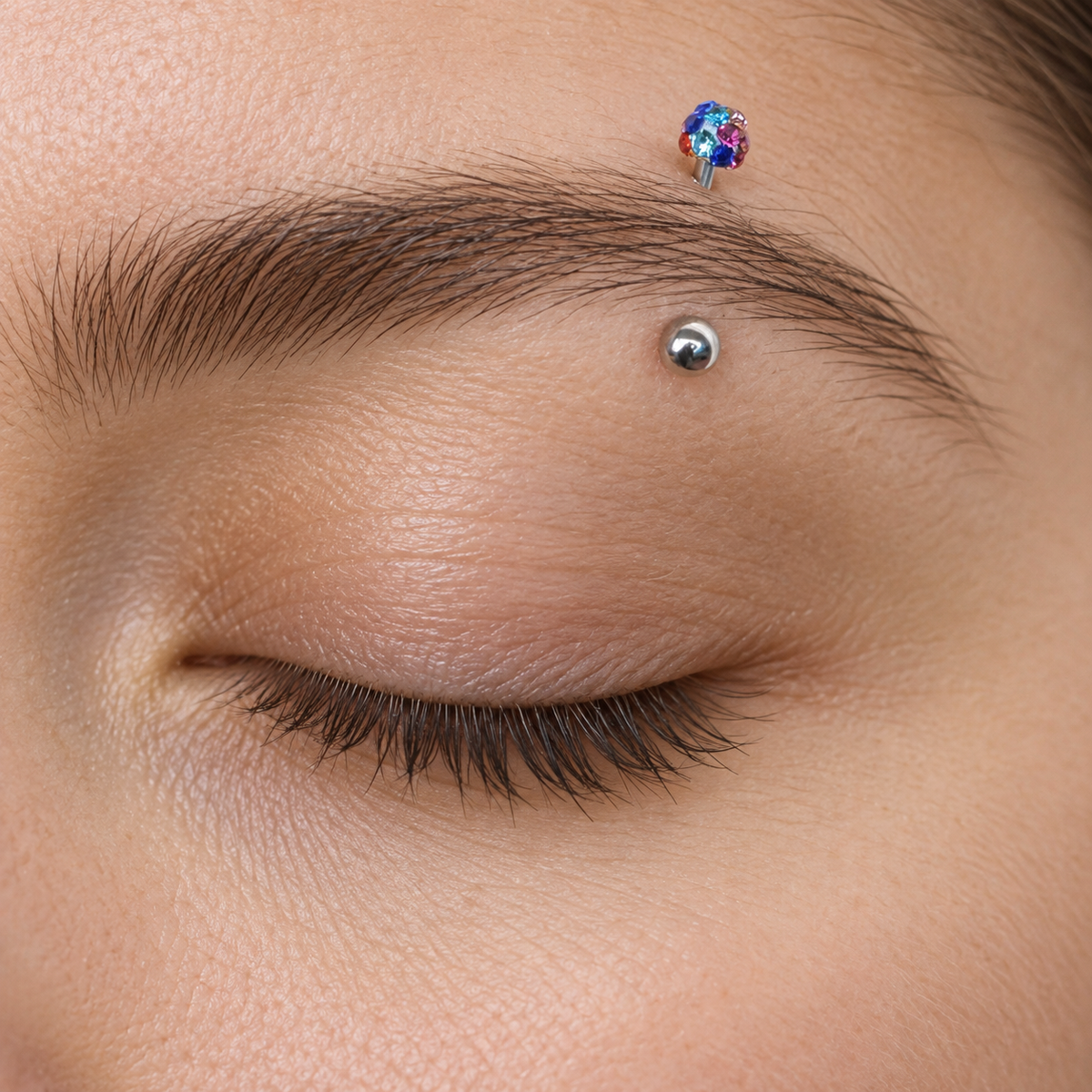 Multicolour Zircon Cluster Piercing Stud, 16G, 8mm, Silver, Single