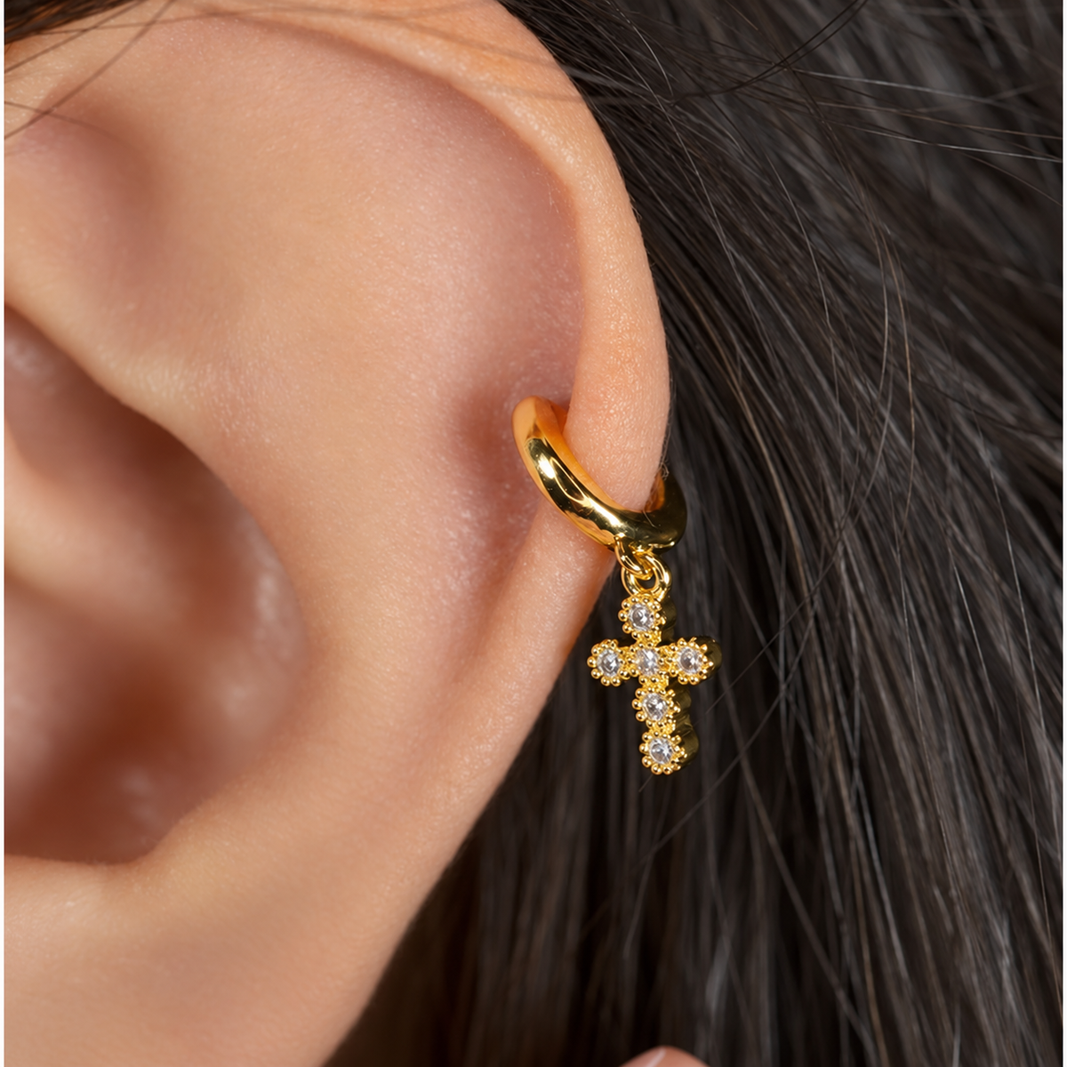 Cross Hoop Ring, 6mm, Gold or Silver, Single
