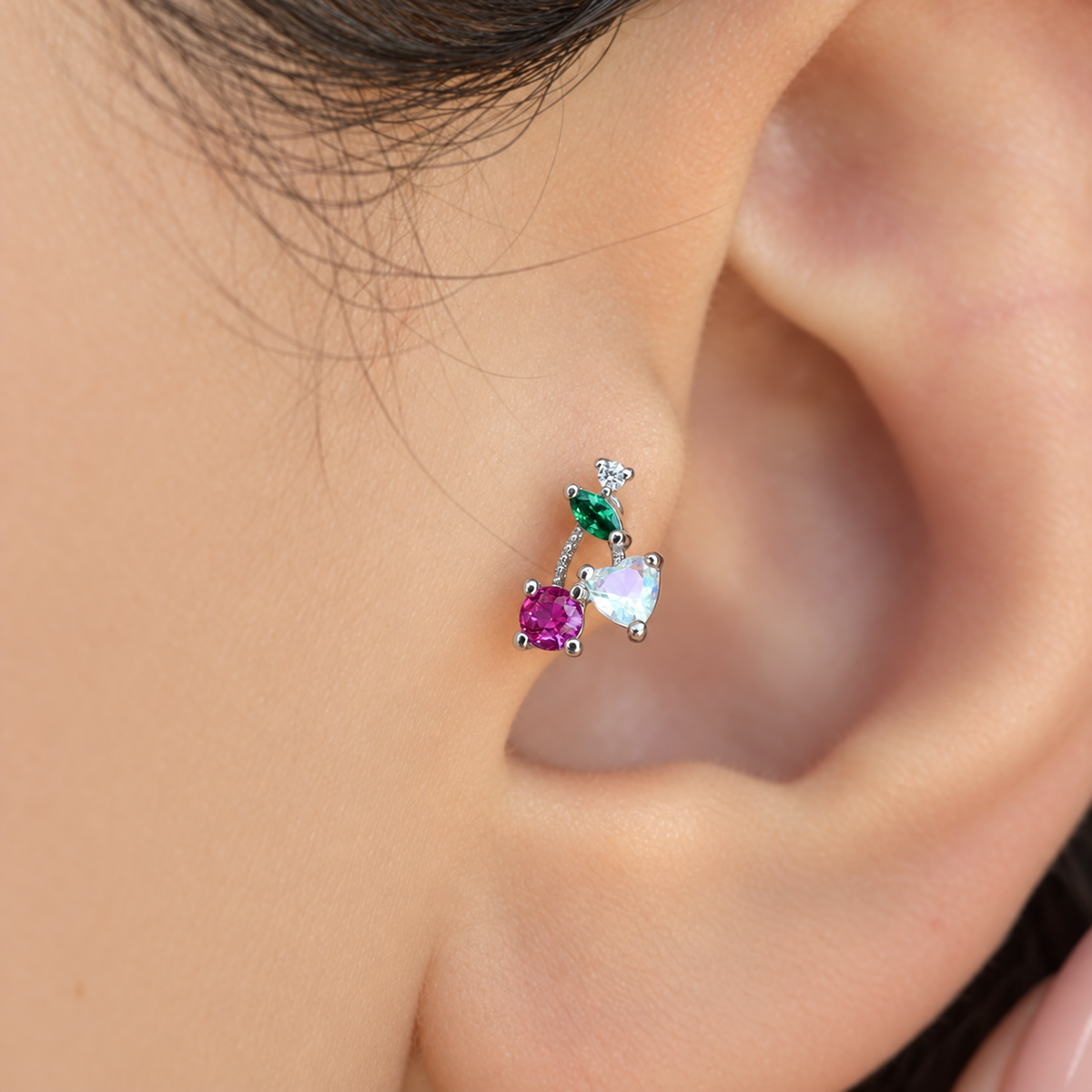 Cherry Flat Back Labret, 16G, 6mm, Gold or Silver, Single