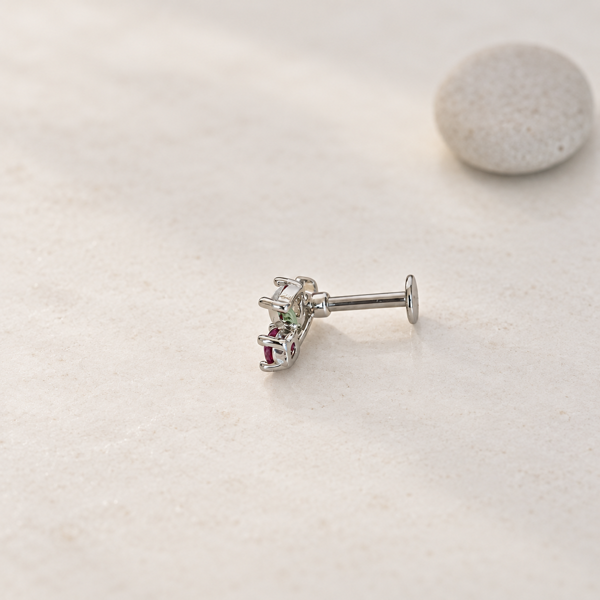 Cherry Flat Back Labret, 16G, 6mm, Gold or Silver, Single