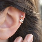 Flower Dangle Piercing Stud, 18G, 6mm, Gold or Silver, Single