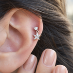 Flower Dangle Piercing Stud, 18G, 6mm, Gold or Silver, Single
