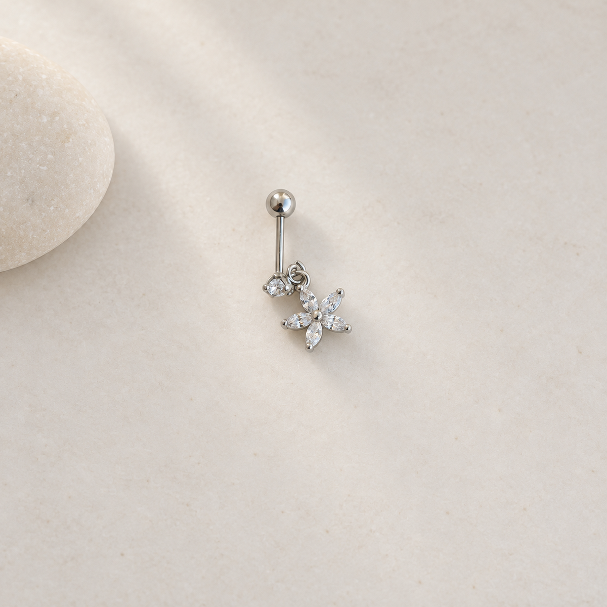 Flower Dangle Piercing Stud, 18G, 6mm, Gold or Silver, Single