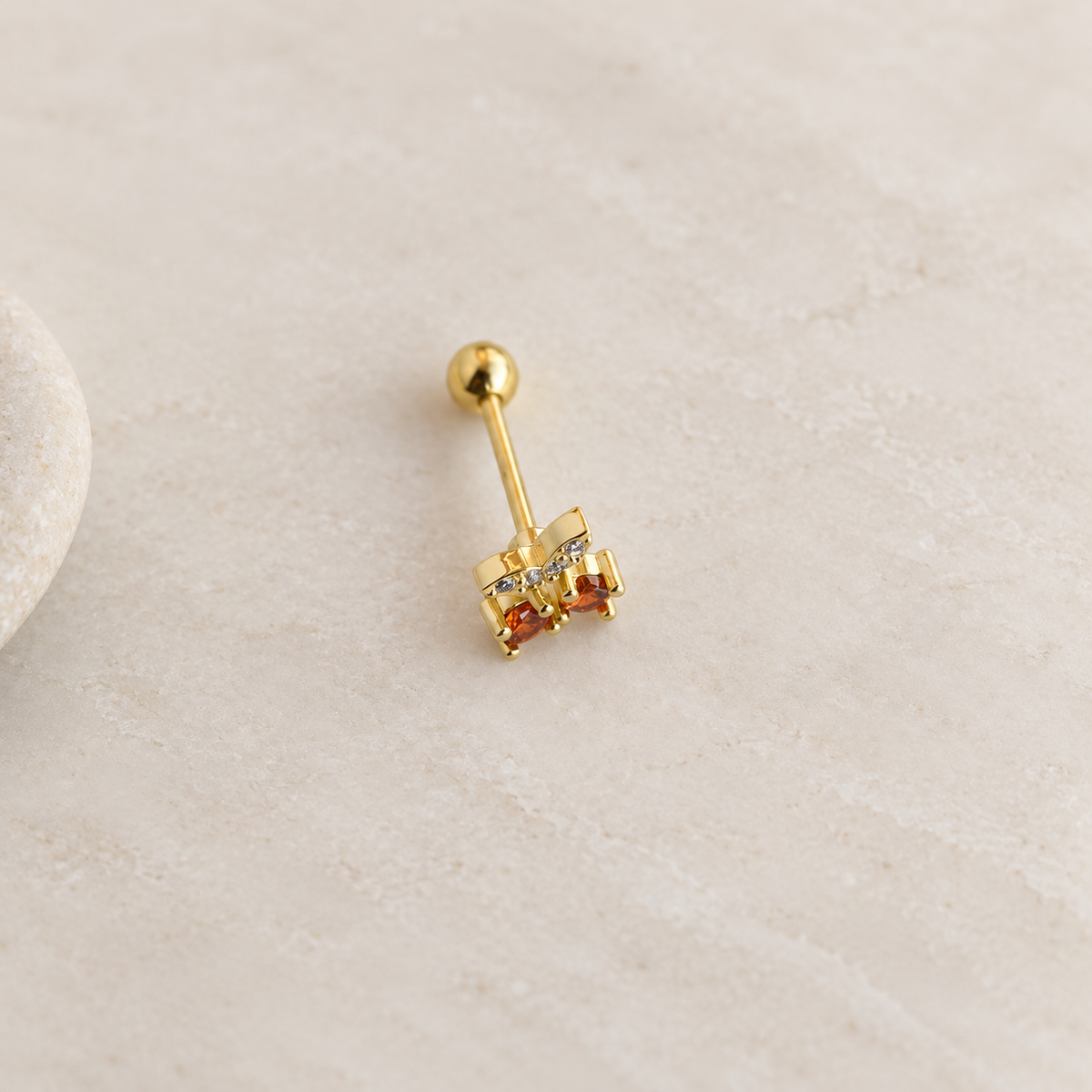Cherry Piercing Stud, 7mm, Gold or Silver, Single