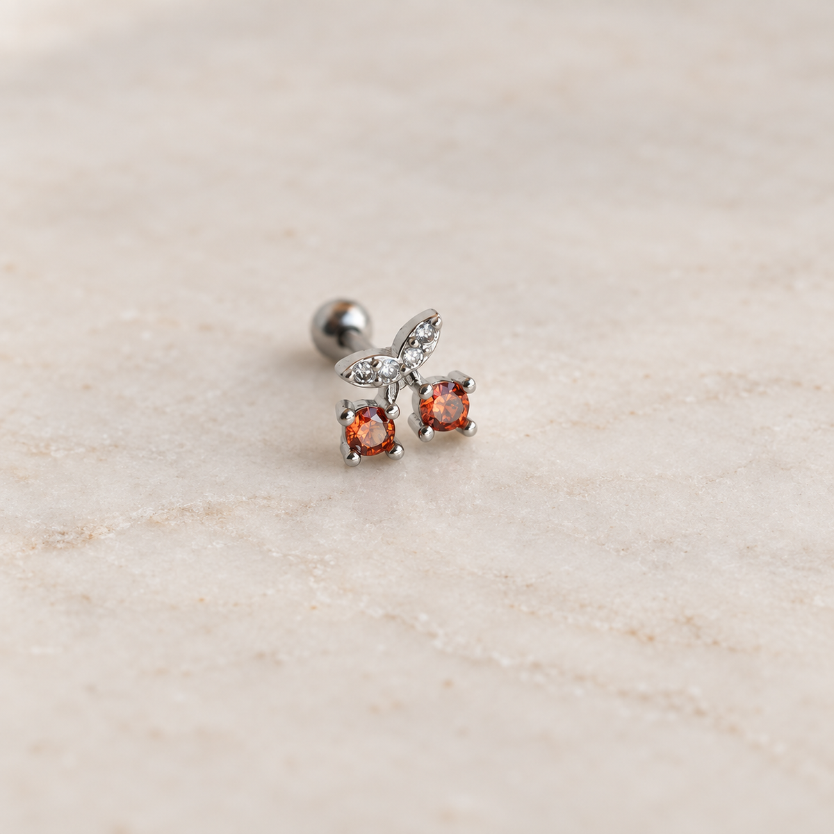 Cherry Piercing Stud, 7mm, Gold or Silver, Single