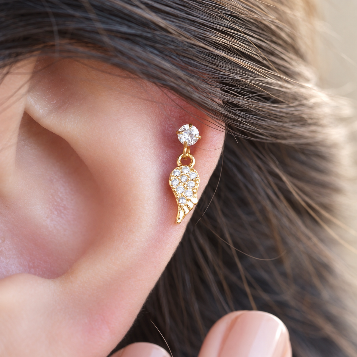 Angel Wing Piercing Stud, 18G, 6mm, Gold or Silver, Single