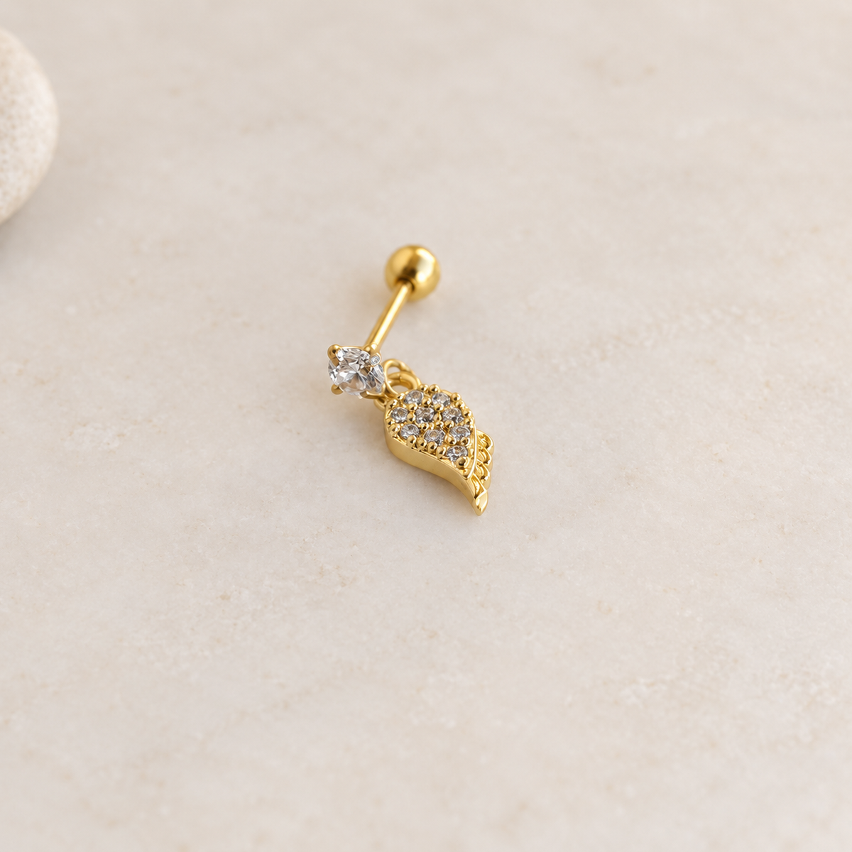 Angel Wing Piercing Stud, 18G, 6mm, Gold or Silver, Single
