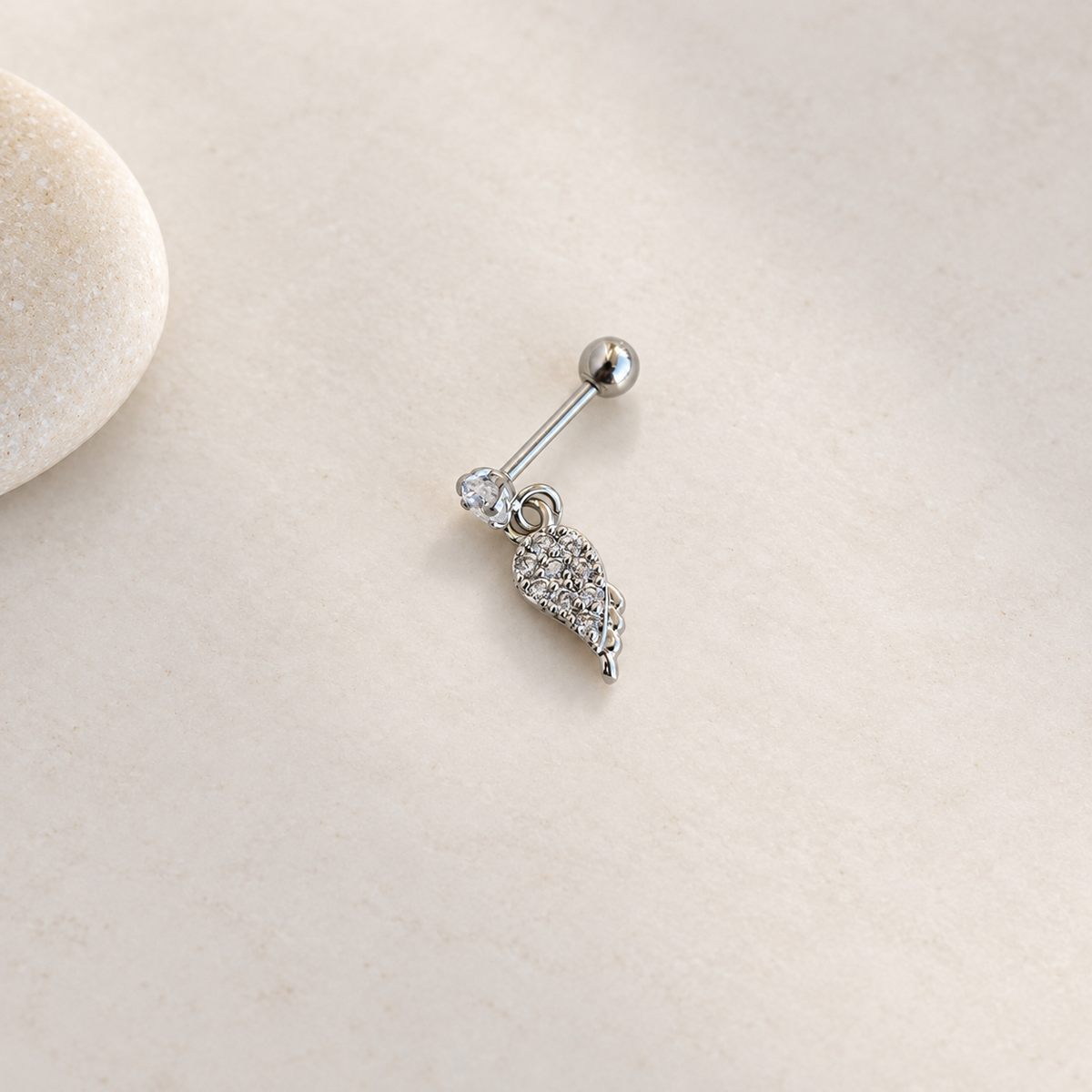 Angel Wing Piercing Stud, 18G, 6mm, Gold or Silver, Single