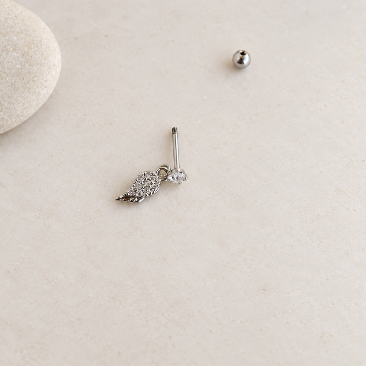 Angel Wing Piercing Stud, 18G, 6mm, Gold or Silver, Single
