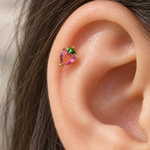 Heart Strawberry Piercing Stud, 7mm, Gold or Silver, Single