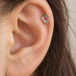 Heart Strawberry Piercing Stud, 7mm, Gold or Silver, Single