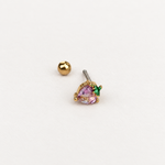 Heart Strawberry Piercing Stud, 7mm, Gold or Silver, Single