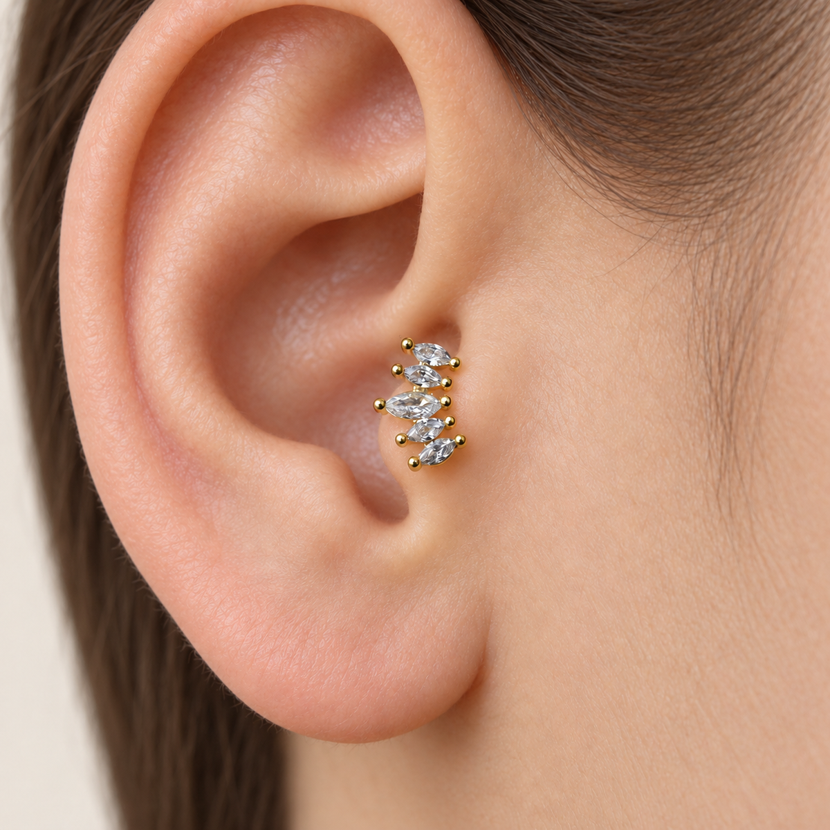Marquise Zircon Cluster Piercing Stud, 18G, 6mm, Gold or Silver, Single