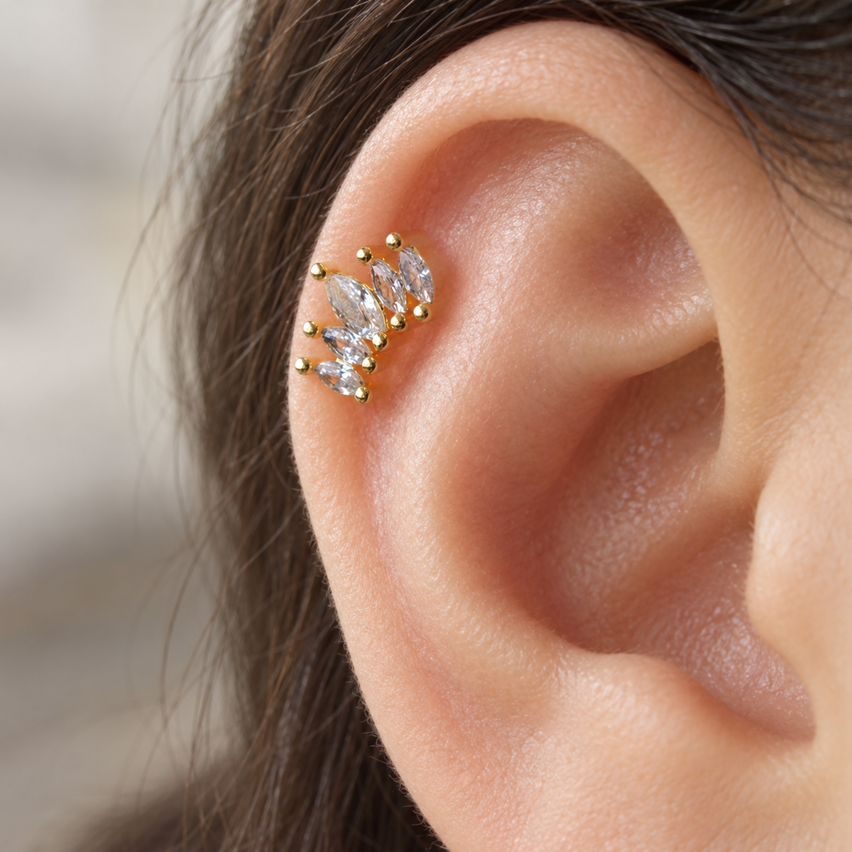 Marquise Zircon Cluster Piercing Stud, 18G, 6mm, Gold or Silver, Single