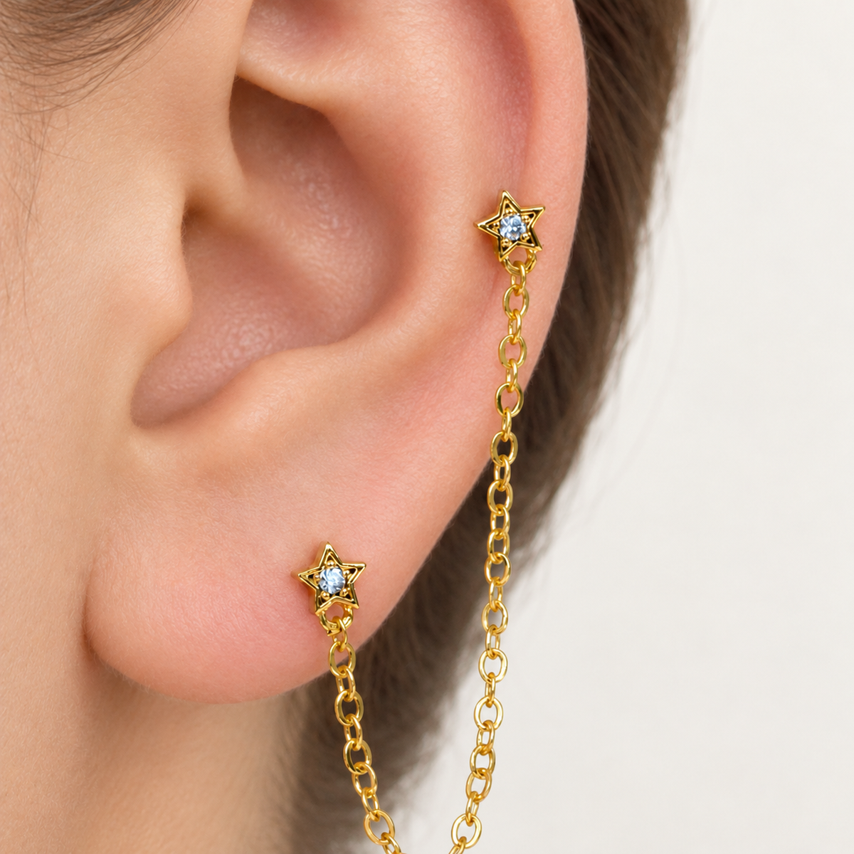 Star Ear Chain Earring, 18G, 7mm, Gold or Silver, Single