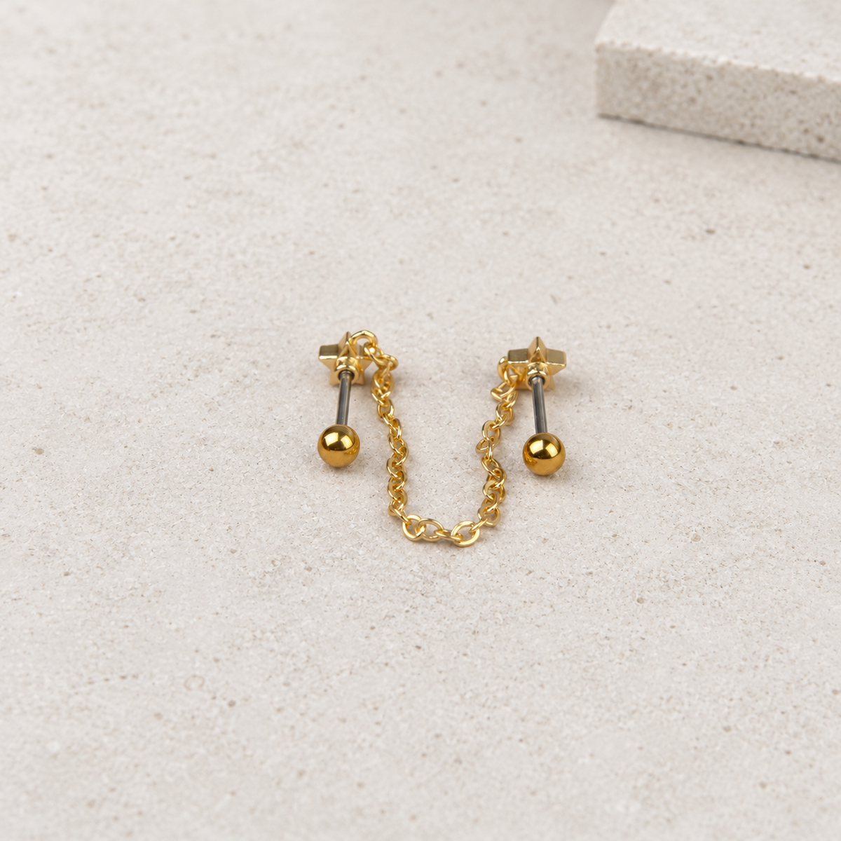 Star Ear Chain Earring, 18G, 7mm, Gold or Silver, Single
