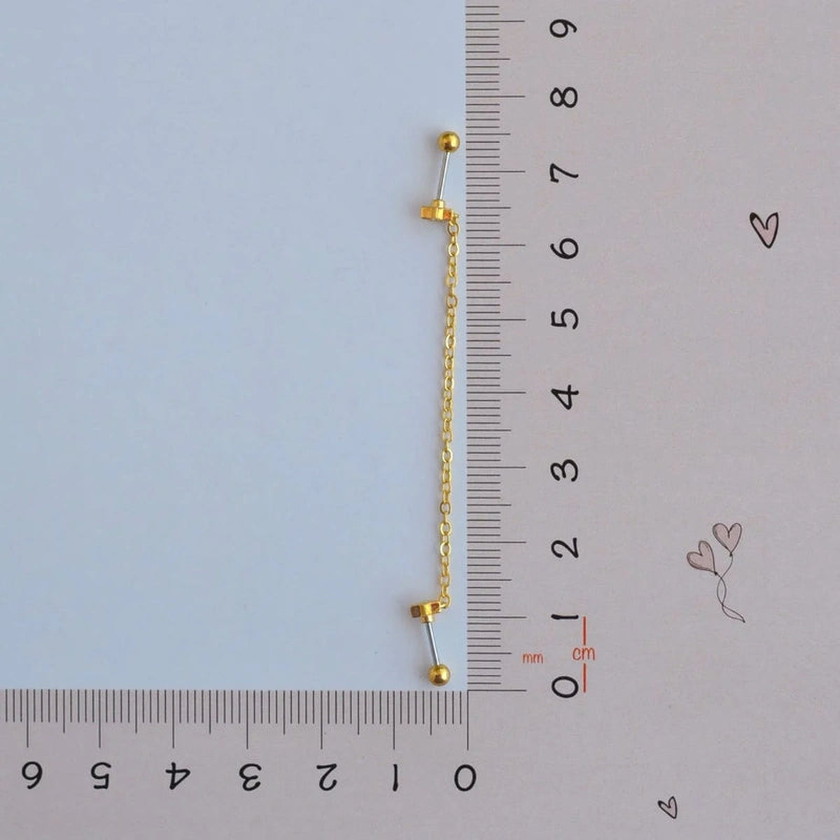 Star Ear Chain Earring, 18G, 7mm, Gold or Silver, Single
