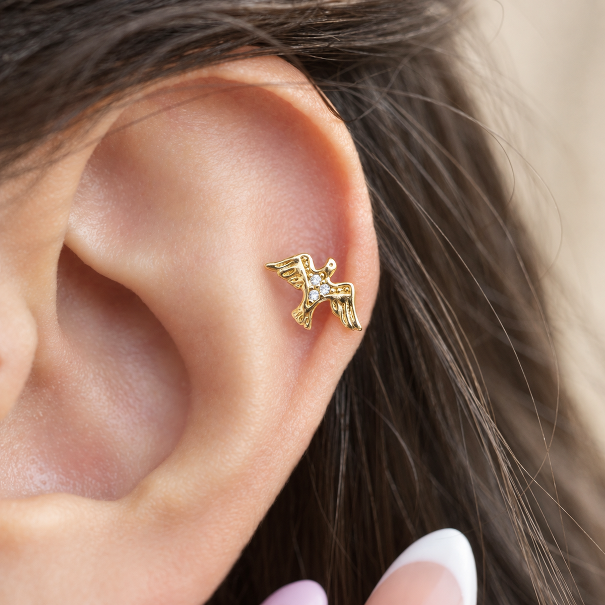 Swallow Bird Piercing Stud, 18G, 7mm, Gold, Single