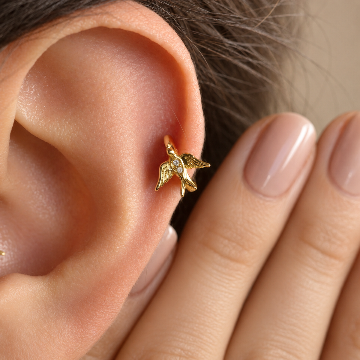 Gold Swallow Cartilage Earring for Helix & Tragus, Single - product view
