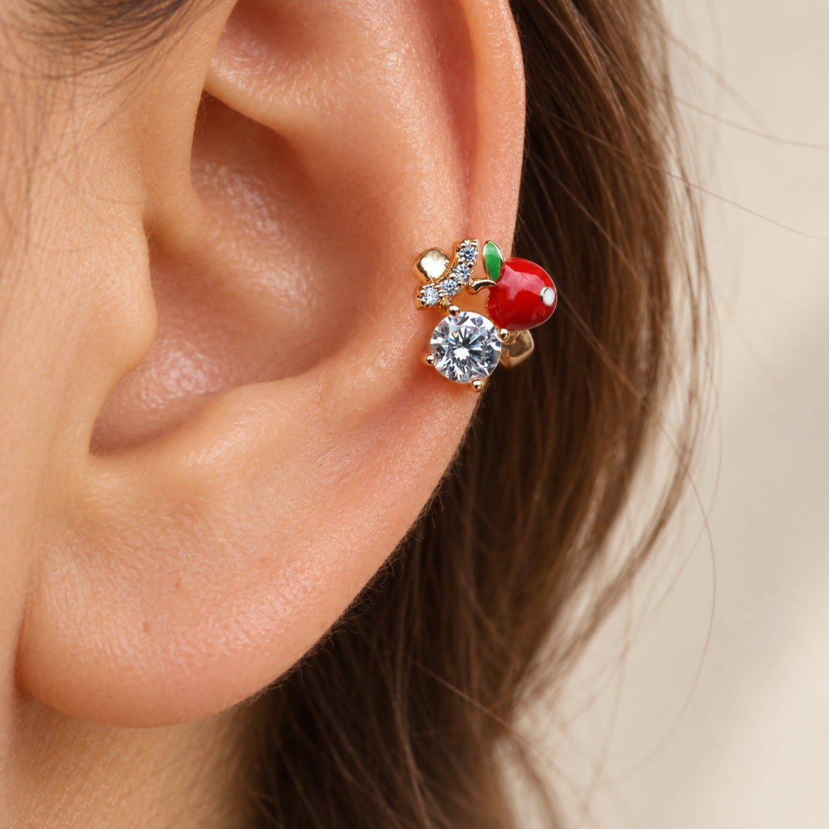Cherry Hoop Ring, 8mm, Gold, Single