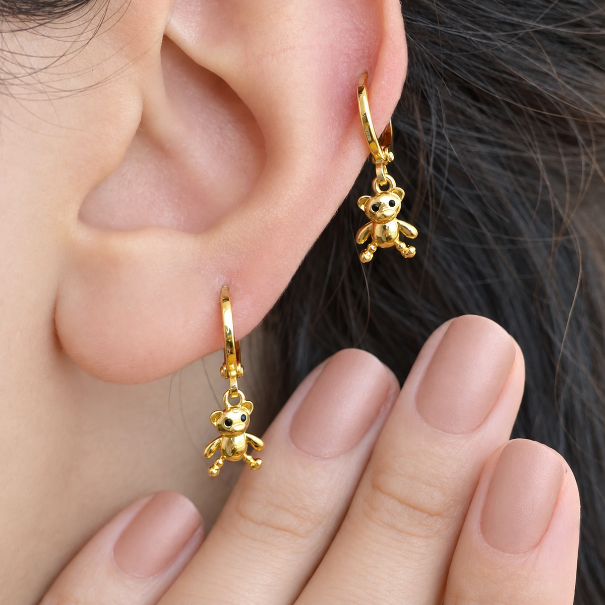 Gold Teddy Bear Cartilage Hoop Earring for Helix & Tragus, Single