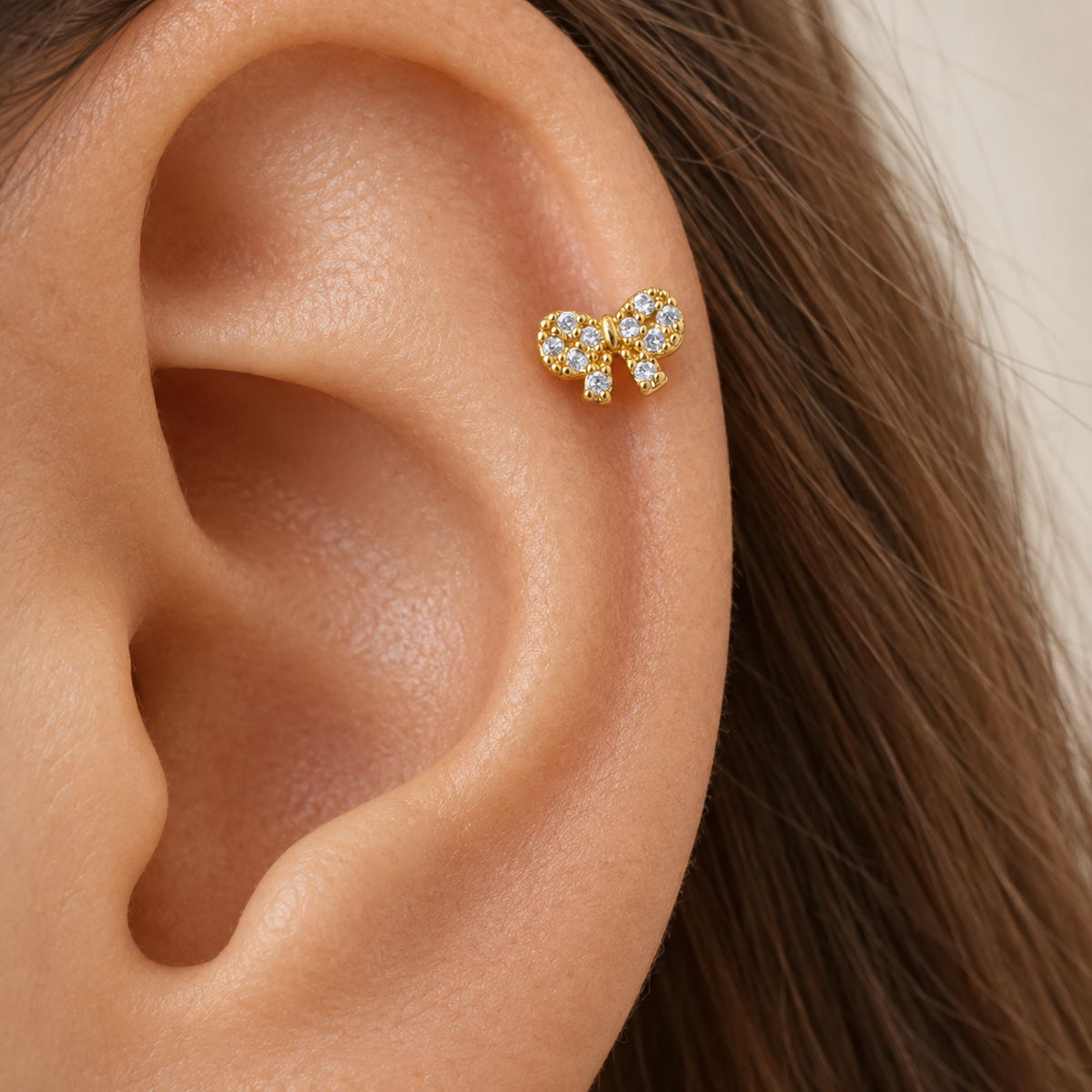 Bow Piercing Stud, 18G, 6mm, Gold, Single
