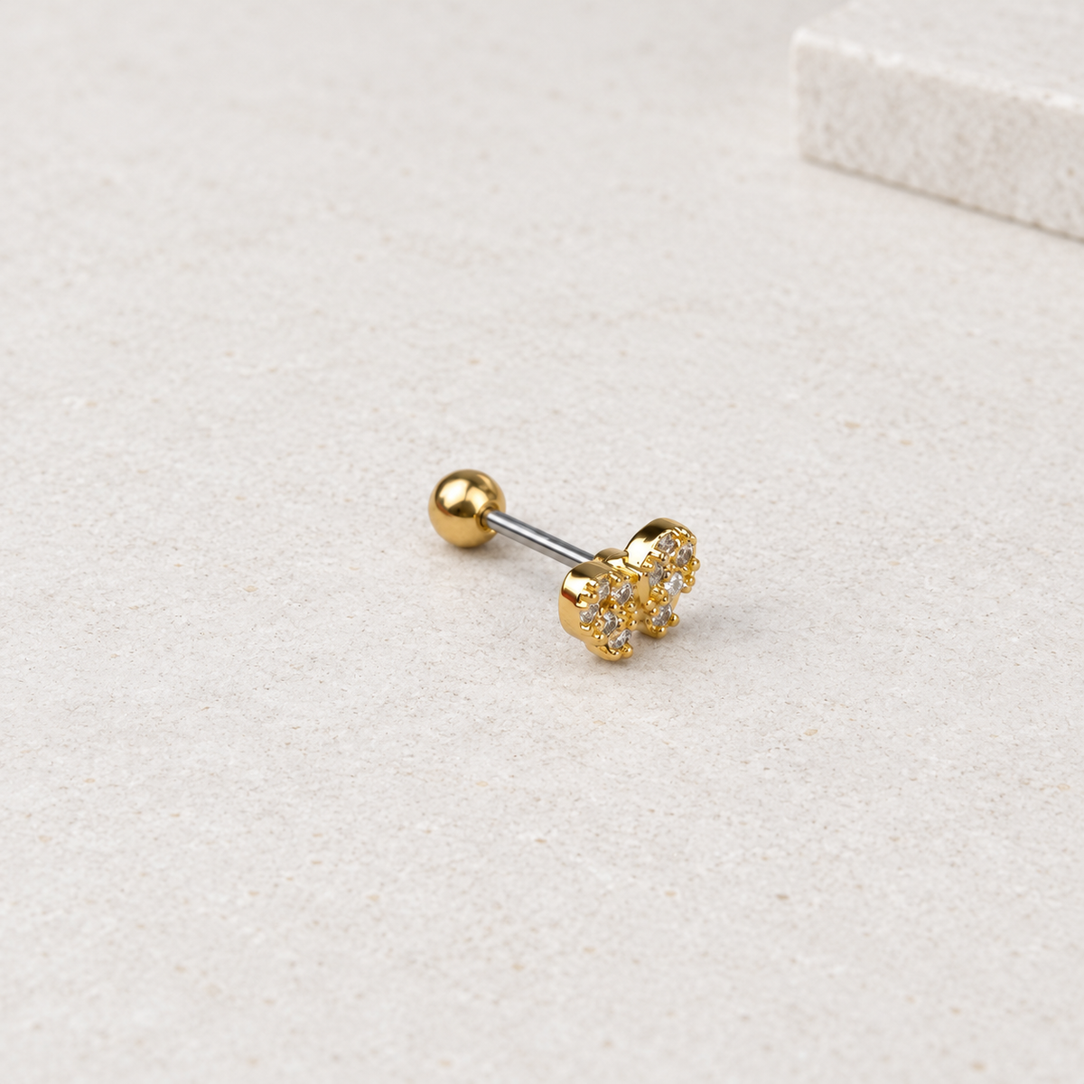 Bow Piercing Stud, 18G, 6mm, Gold, Single